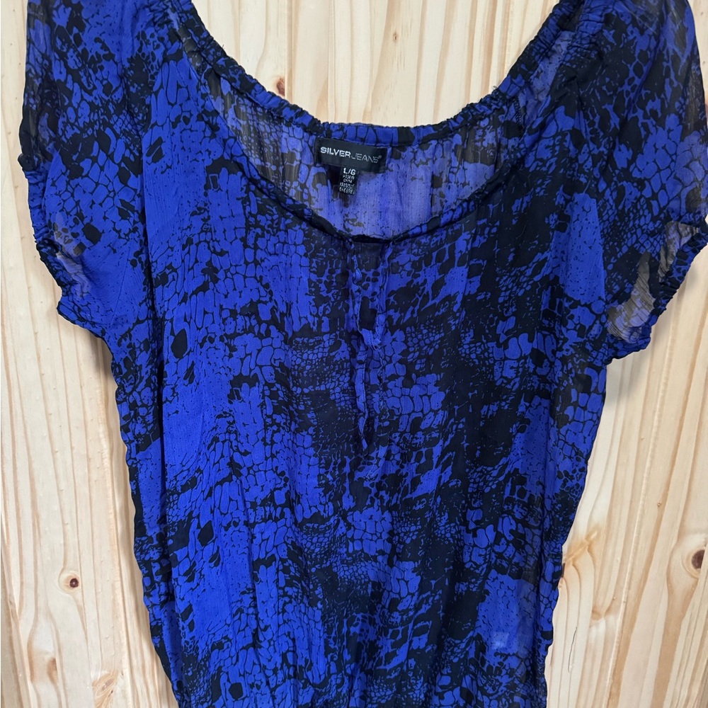 Women’s Y2K Silver Jeans Purple Black Snake Print Sheer Top